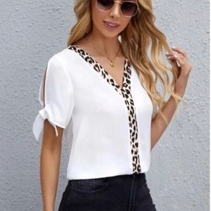 Crisp white leopard blouse